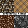 24 Sheets Handbook Decoration Retro Plaids Dots Coffee Elements Prints DIY Manuals Background Paper Jam Materials Paper