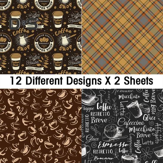 24 Sheets Handbook Decoration Retro Plaids Dots Coffee Elements Prints DIY Manuals Background Paper Jam Materials Paper