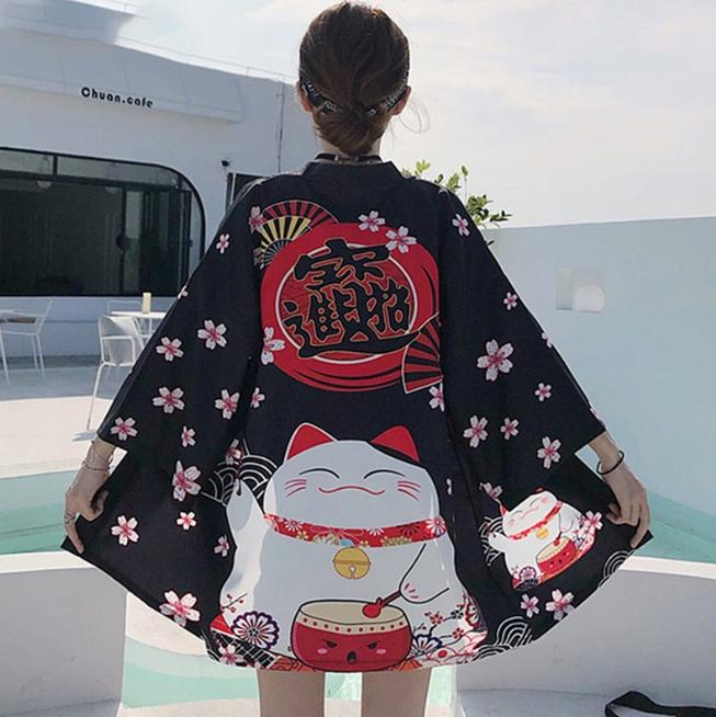 New Digital Printed Japanese Harajuku Kimono Robe Poncho Pajama Cardigan