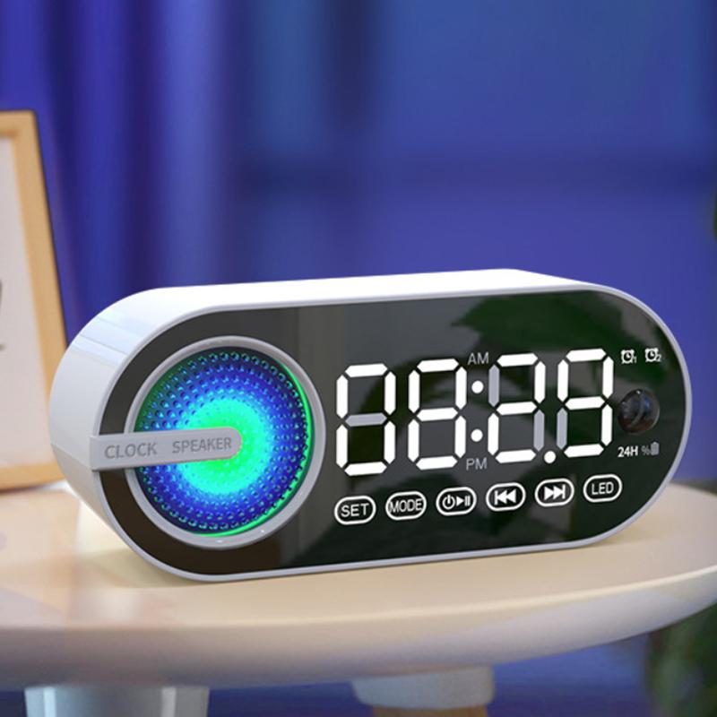 Digital Vekkerklokke Bluetooth 5.0 Høyttaler LED-skjerm Speil Bordvekkerklokke Med FM-radio Støtte TF-kortavspilling Håndfri samtale