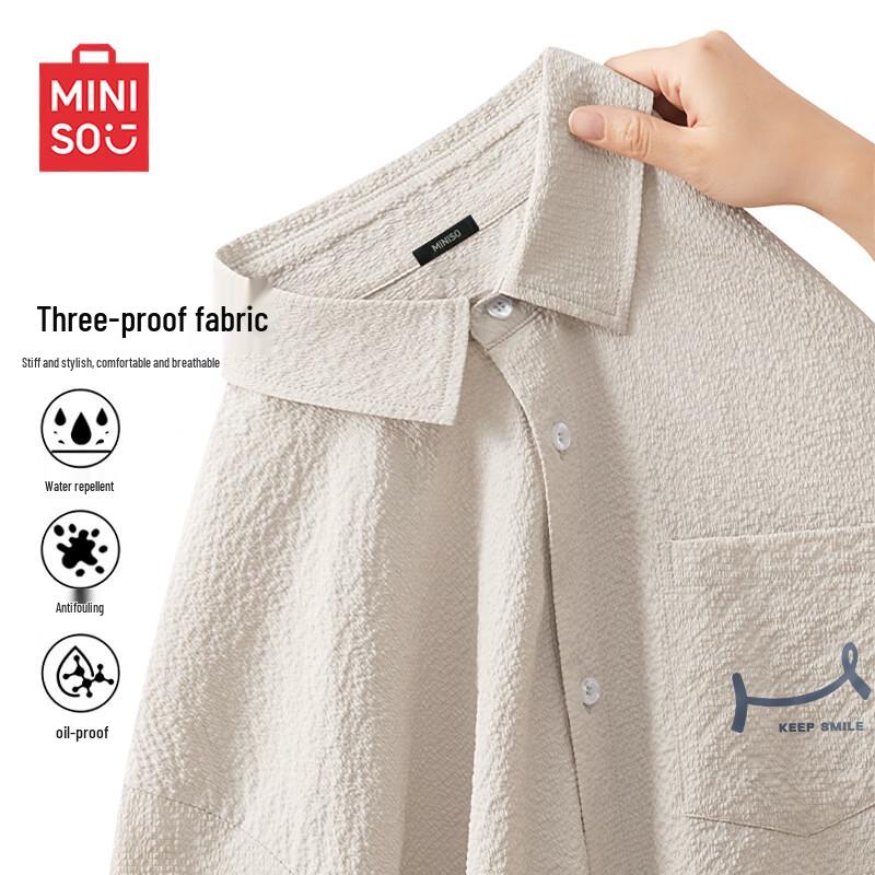 MINISO Men s Short Sleeve Seersucker Casual Shirt M