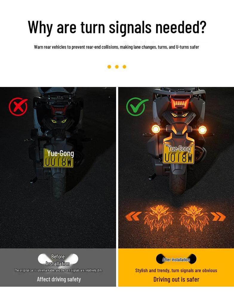 LED Flowing Water Motorcycle Turn Signal, Super Bright 12V Direction Indicator for Electric Vehicles and Scooters