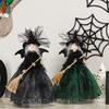Halloween Witch Doll with Broom Haunted House Doll Ornaments Halloween Witch Tree Topper Decoration for Halloween Party Decor