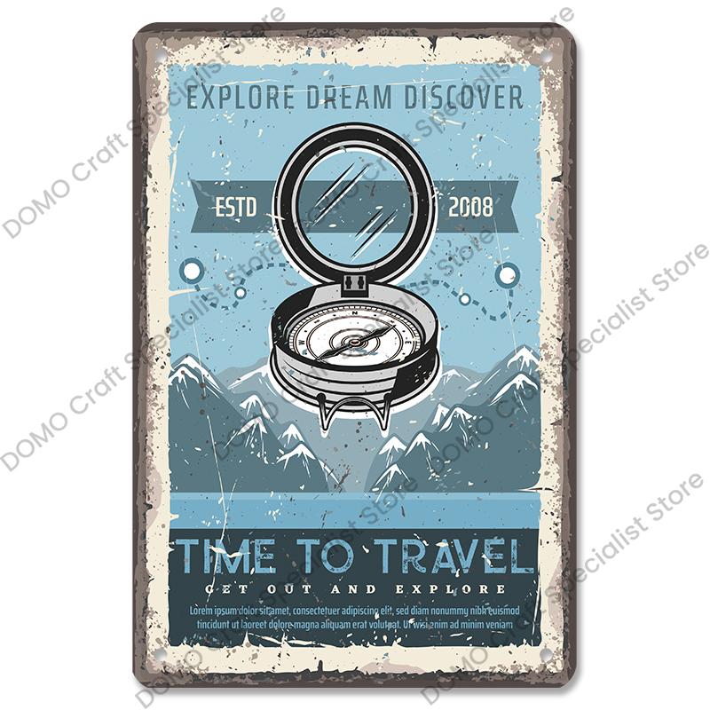 Camping Abenteuer Plaketten Vintage Metall Platte Berg Reise Campervan Touren Retro Metall Zeichen Wand Dekor Reise Club Camping Autos