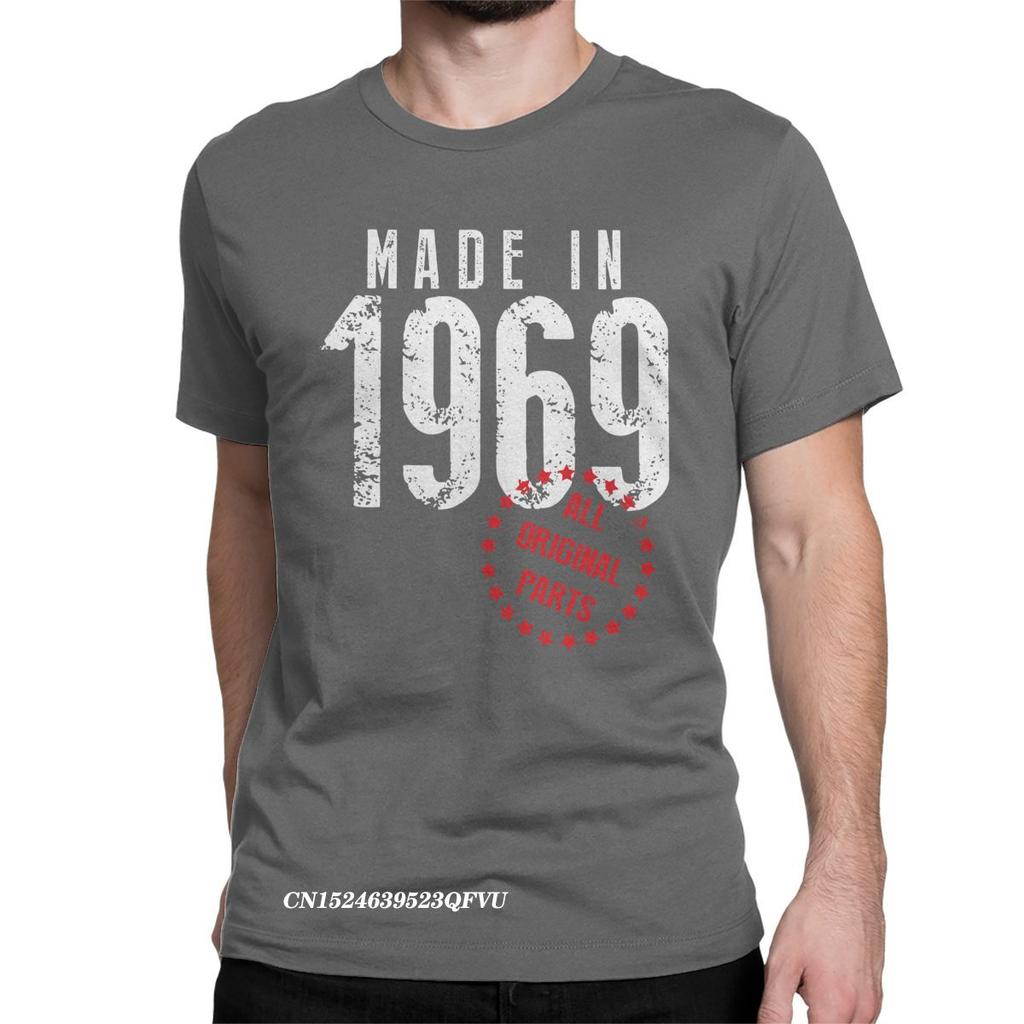 Tillverkad 1969 Alla Originaldelar T-shirt Män Födelsedagspresent Vintage Bomulls T-shirts Rund Hals Harajuku Toppar T-shirts Vuxen Kläder