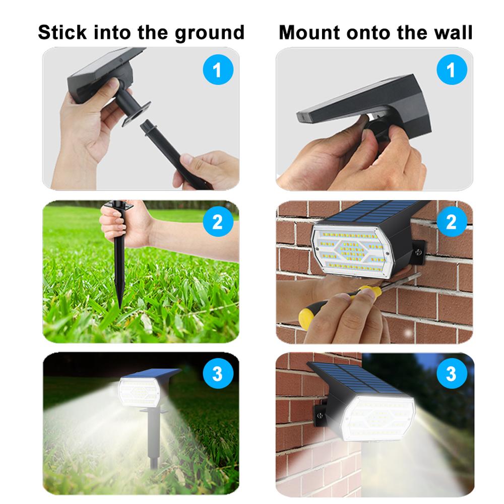 86LED Solar Spot Lights Outdoor Waterproof IP65 Solar Powered 3 Lighting Modes Solar Landscape Spotlight For Garden Flood Light