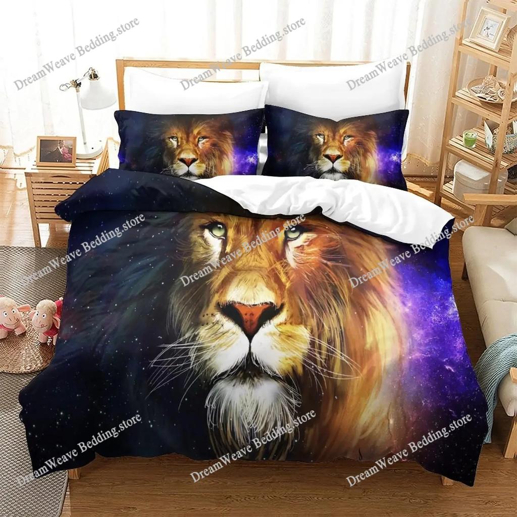 Lion Duvet Cover Set Safari Bedding Set Wildlife Hunting Polyester Double Queen King Size Quilt Cover for Kids Teens 3D Print