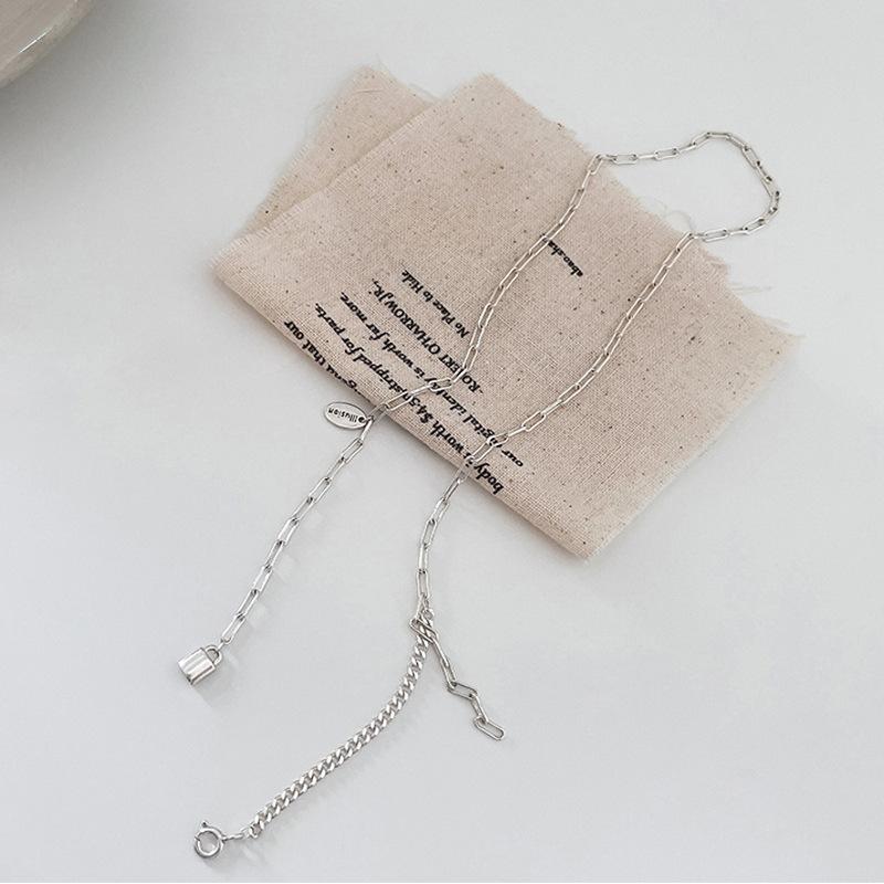 Creative Small Lock Asymmetric Necklace Female Design Simple Sweet Cool Punk Style Collarbone Chain Personality
