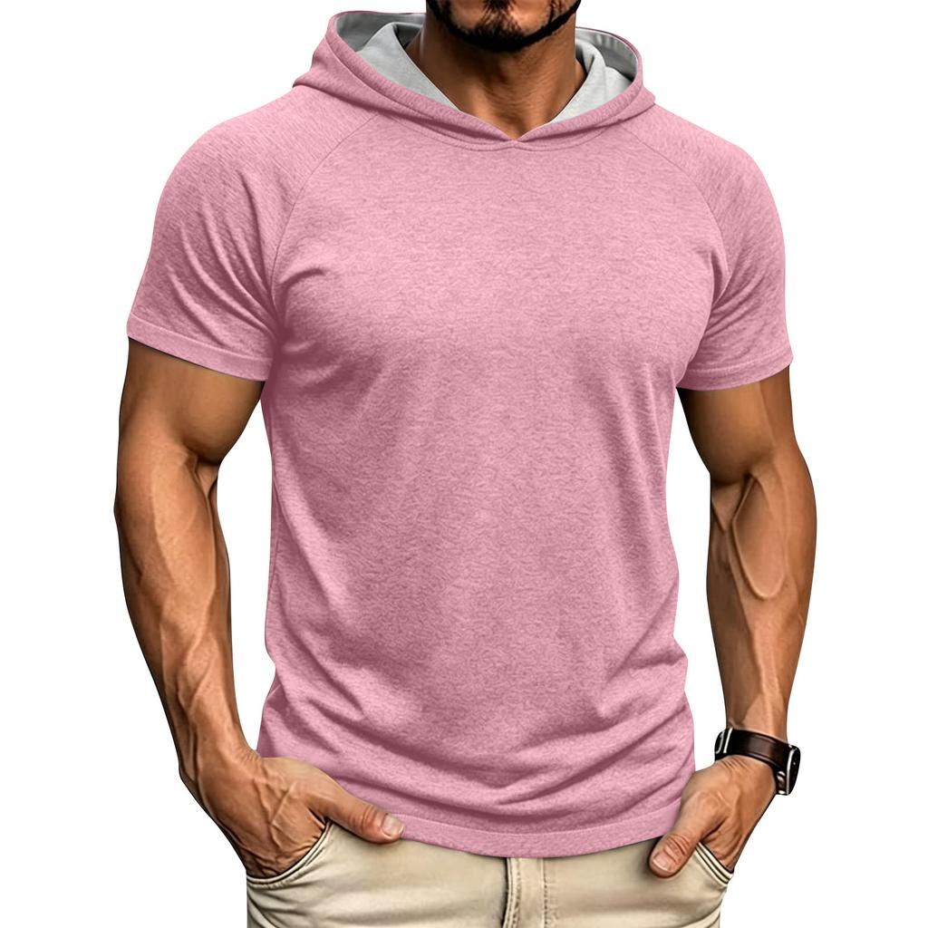 Men's Hooded Sweatshirt  Loose Fit Casual Sports Short Sleeve T-Shirt