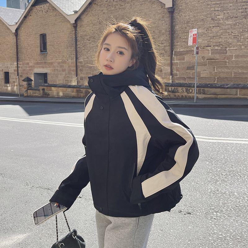 

Women s Color Block Patchwork Baseball Windbreaker - Autumn/Winter Loose Short Jacket M [recommended for 42-52 kg]