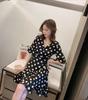 Summer new medium and long V-neck polka dot ruffle edge waist dress women's retro slim skirt