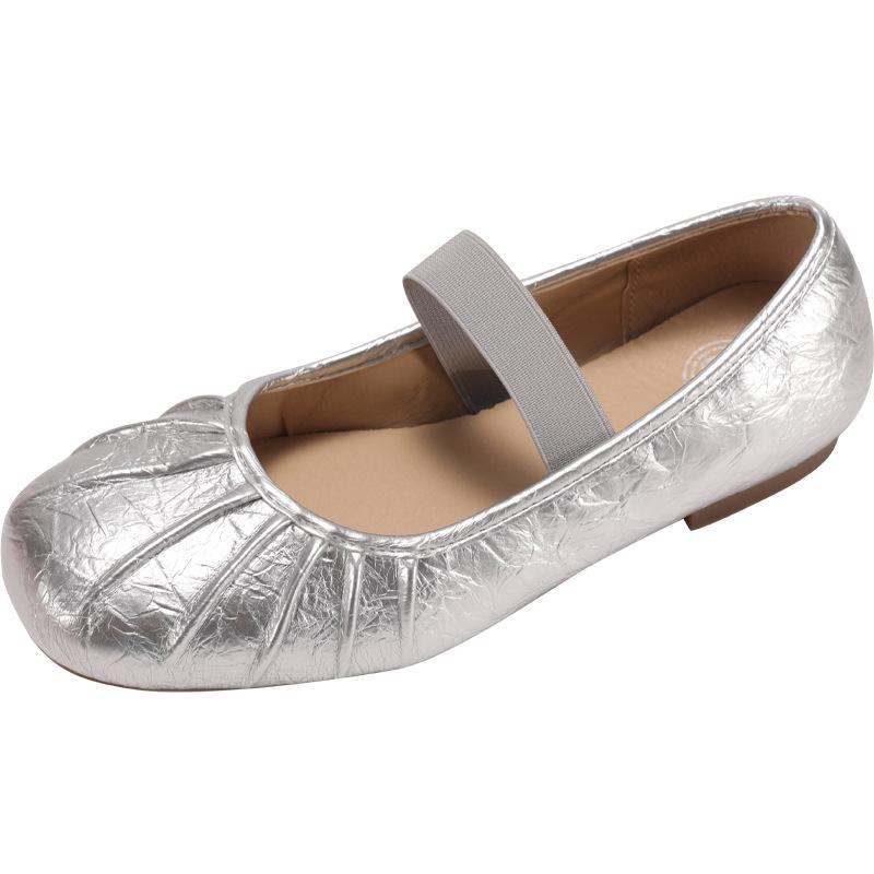Retro Silver French Round Head Flat Bottom Light Mouth Single Shoes Women's 2025 New Summer Skirt Versatile Mary Jane Shoes