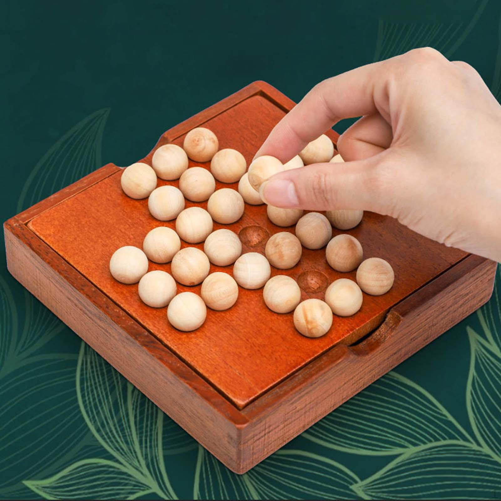 Wooden Solitaire Board Game Parent Child Interaction IQ Puzzle Jumping Marbles Peg Diamond Chess