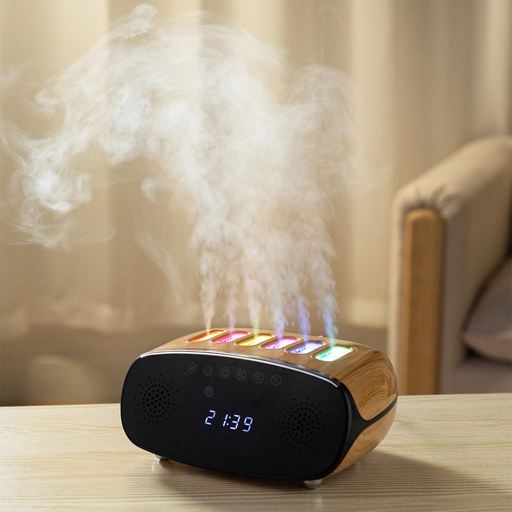 Bluetooth Audio Aroma Essential Oil Diffuser Dynamic Music Spray Air Humidifier Smart Digital Clock Colorful Lighting Humidifier