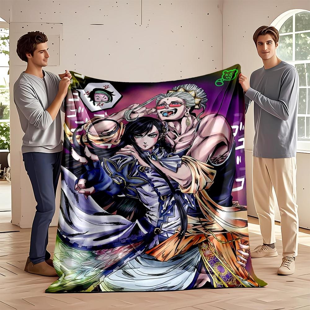 Anime duo with vibrant outfits and bold art. Flannel blanket for bedroom, living room, sofa, and nap sofas.