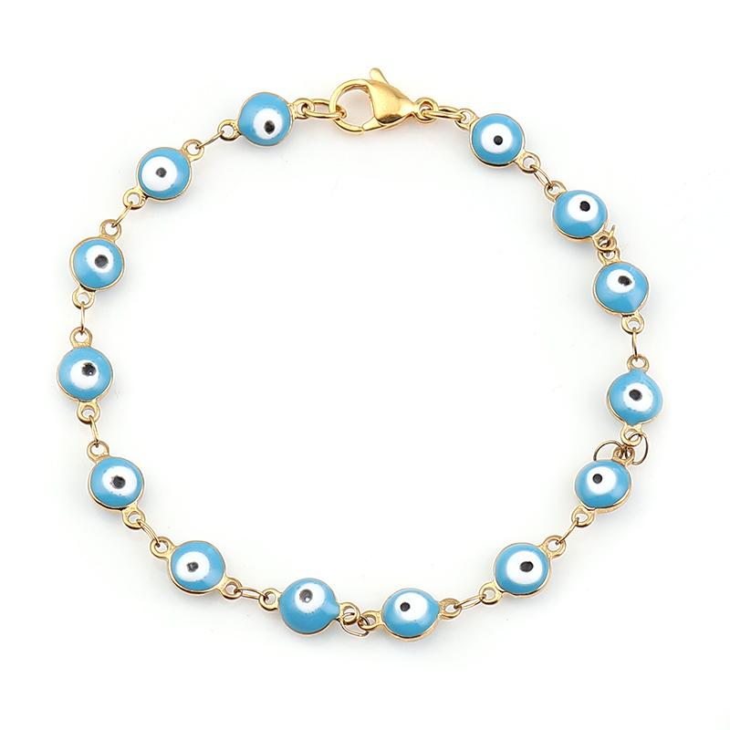 304 Stainless Steel Bracelets Gold Color Link Chain Multicolor Evil Eye Enamel Bracelets For Women Man Gift 19.2cm ,1 Piece