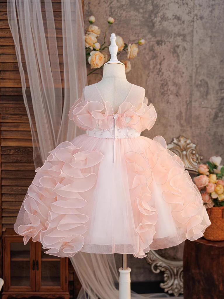 Mädchen Rüschen-Netz-Prinzessinnenkleid - Formelles Feiertags- & Klavierauftritts-Outfit