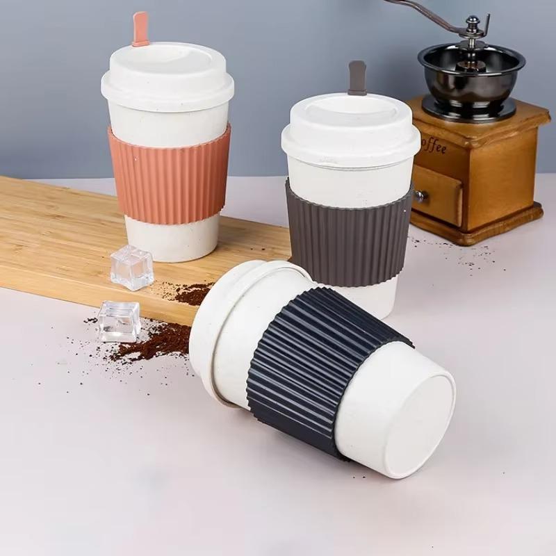 1/2/4KS Zesílený hrnek na kávu s víčkem, hrnek se slámkou na kávu, jednoduchý hrnek na mléko ze pšeničné slámy, zesílený námořnický hrnek, vhodný pro přátele