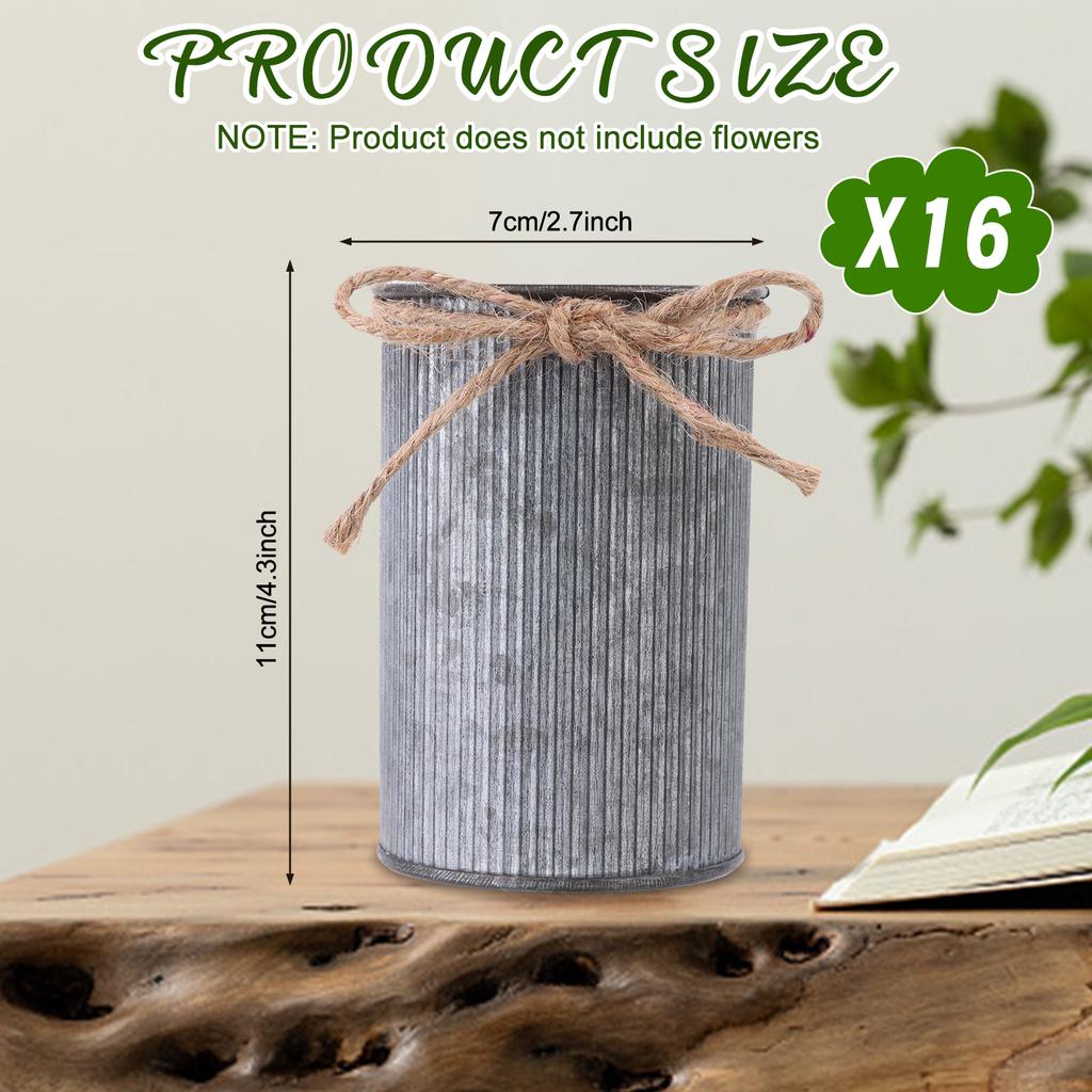 16 Pcs High Farmhouse Vase Decor 4.33" Metal Flower Vases Iron Rustic Vases With Twine Small Vases Bulk Centerpieces Vases For T