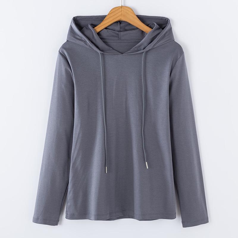 2025 Women's Long-Sleeve Hooded Pullover: Solid Color, Mercerized Cotton, Korean Style Base Layer for Spring & Autumn