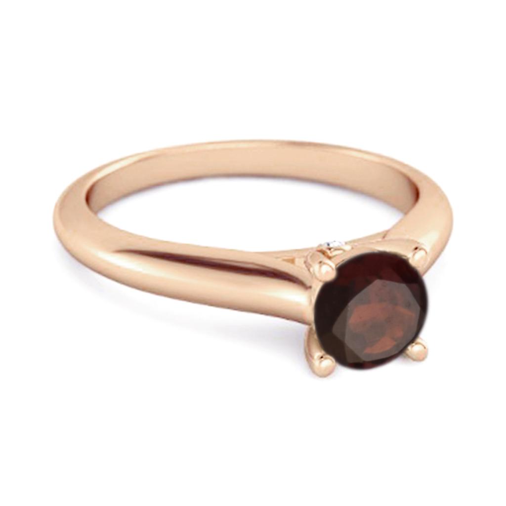 Garnet Round Solitaire Ring - 925 Sterling Silver Rose Gold Vermeil