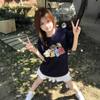 American Navy Blue Cotton Short-sleeved T-shirt Girls Summer Clothes Junior High School High School Students Loose Half-sleeved Top
