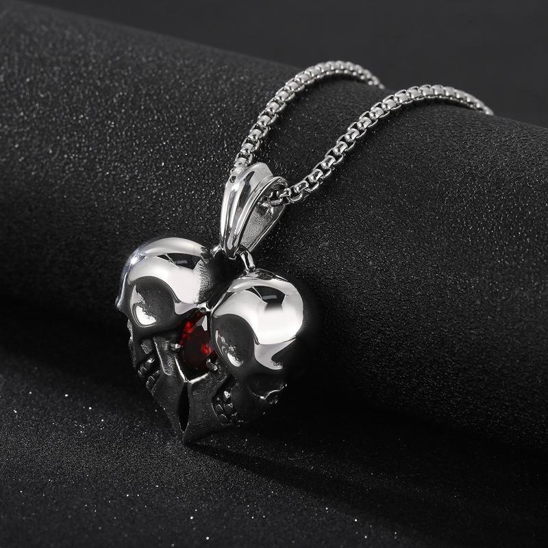 Casting Punk Style Jewelry Gift Creative Retro Love Skull Couple Bestie Pendant 60CM