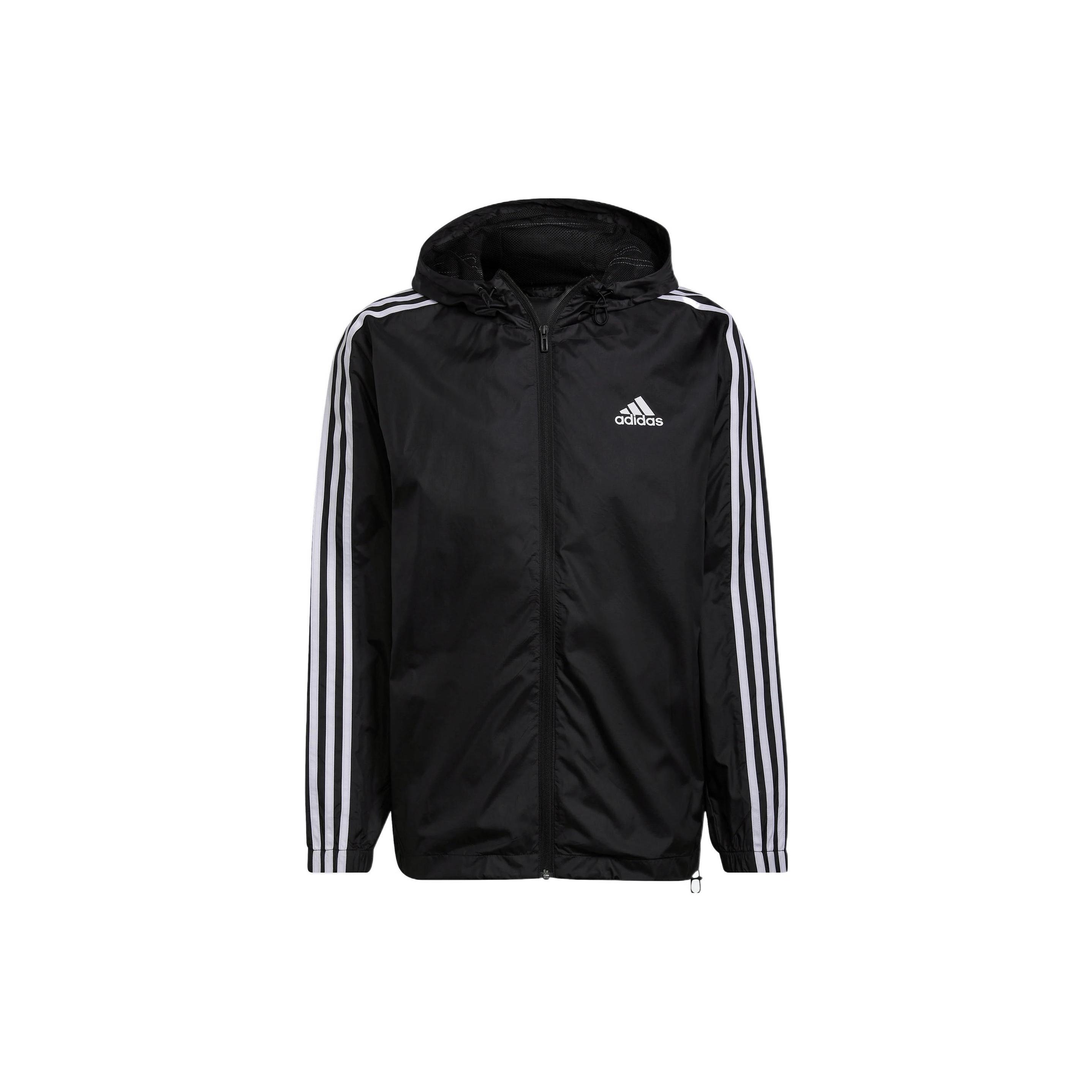 adidas M 3S Wb Stripe Logo Micro Mark Printing Sports Training Hooded Jacket Black Men s HE4321 XL