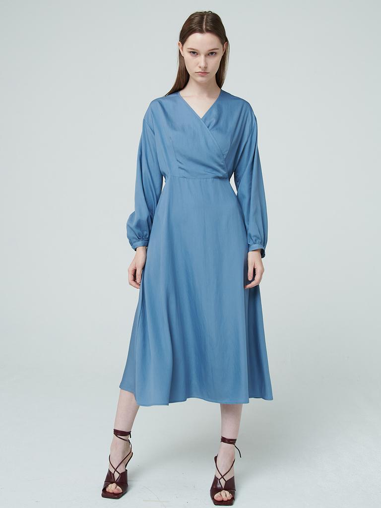 Nub Wrap Flare Dress - Sky Blue