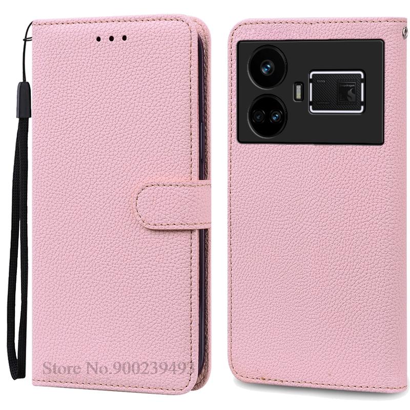 

Для Realme GT5 чехол-кошелек кожаный флип-чехол для Realme GT5 чехол противоударный защитный чехол для Realme GT5 Fundas For Realme GT5 розовый