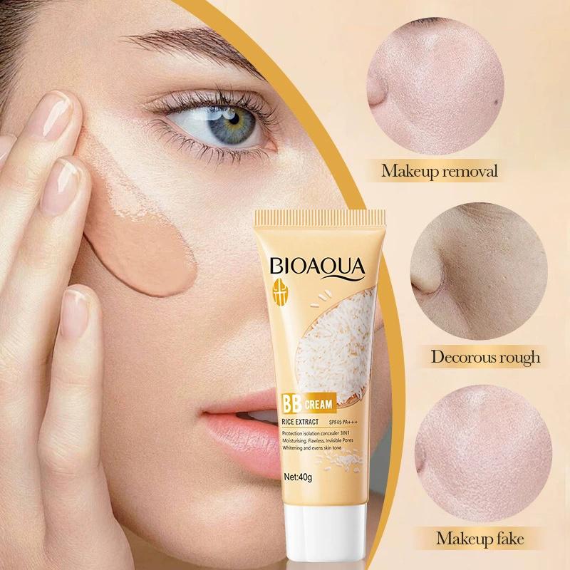 Bioaoua Reis Puder Feuchtigkeitsspendende BB Cream Verfeinernde Gesichts- und Aufhellende