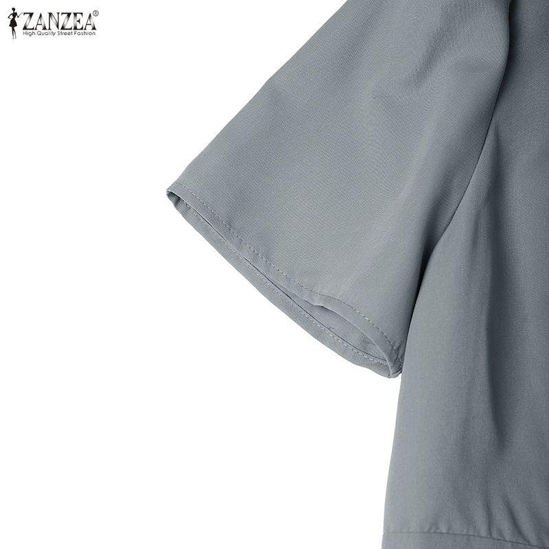 ZANZEA Women Summer Turn Down Collar Short Sleeve Elegant Casual Dress
