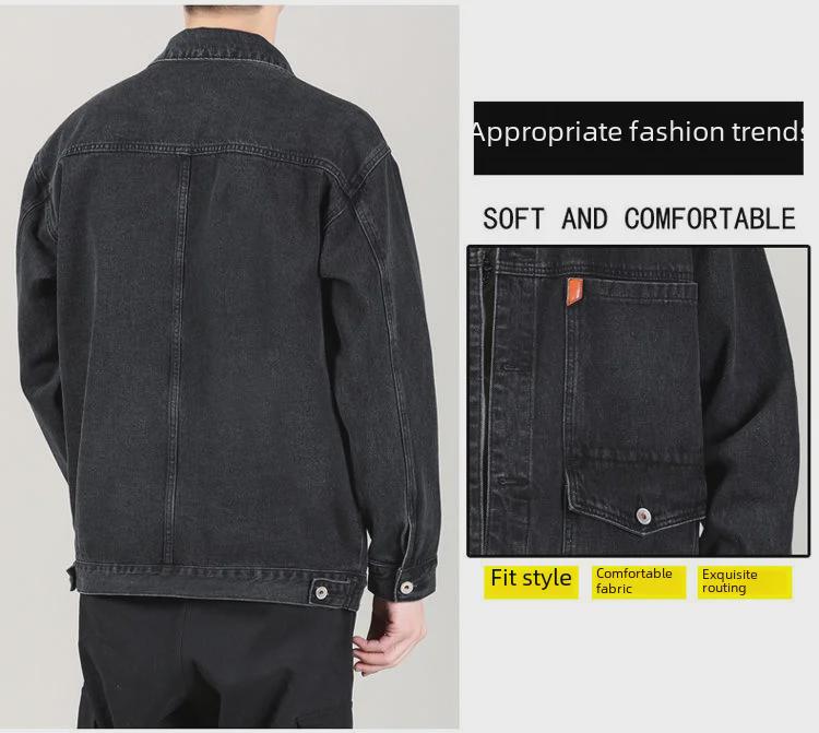 Men's Japanese Style Multi-Pocket Denim Jacket - Trendy Loose Fit for Spring & Autumn