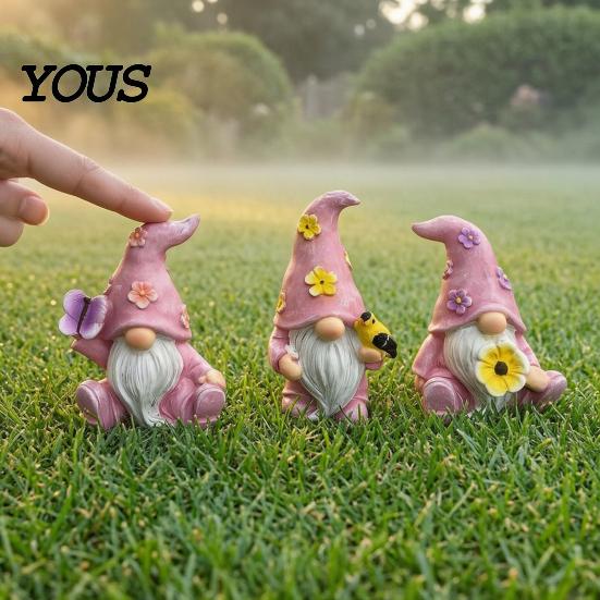 Resin Dwarf Figurines for Patio Balcony Halloween Gnome Statue, Spring Butterfly Bird Flower Decorative Desktop Accents Home Figurine Garden