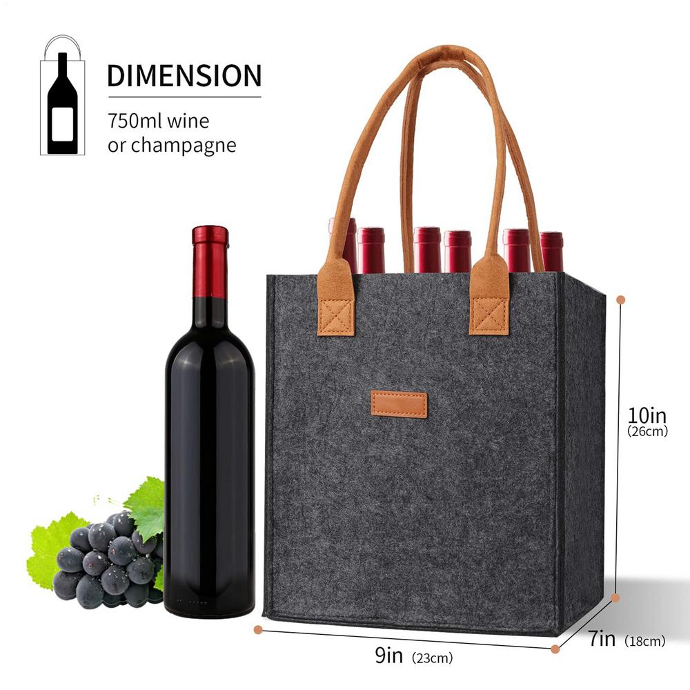 6 Bottle Wine Carrier with Divider Felt Wine Storage Tote Bag Portable Wine Gift Bag Red Wine Storage Box with Handle