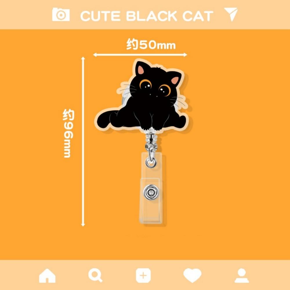 

Acrylic Badge Holder Stylish Black Cat Badge Reel Retractable Id Card Holder Vibrant Cartoon Animal Badge Clip For School Id