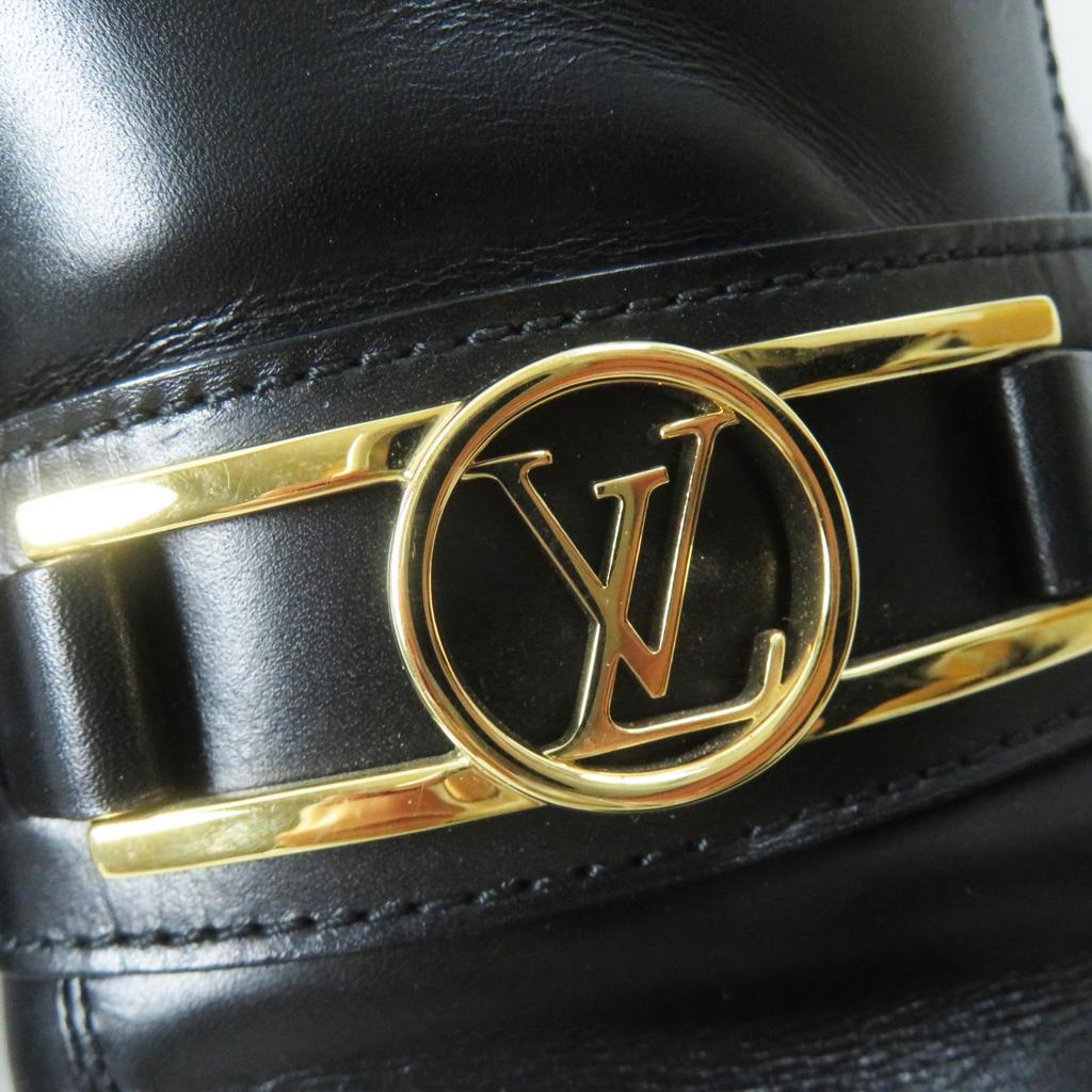LOUIS VUITTON loafers Square toe with LV Metal logo black leather Women 37.5 Used