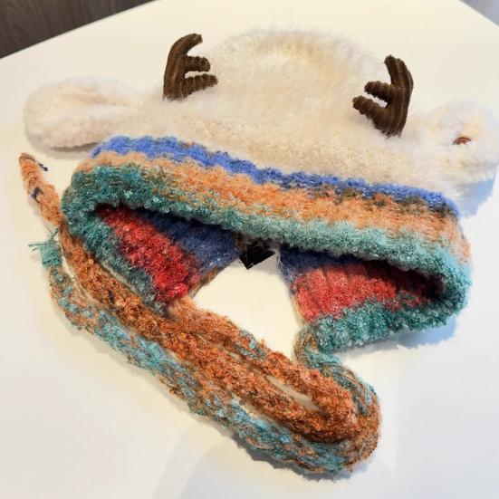 Christmas Deer Hat Handbag 2-in-1 Knitted Reindeer Cap Windproof Foldable Lightweight Packable Knit Hat Winter Travel Accessory