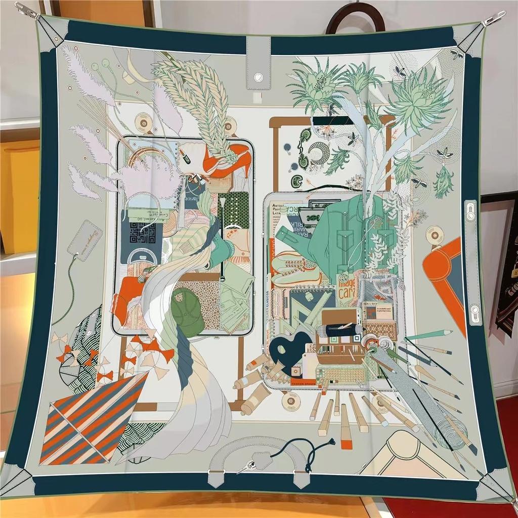 Silk Scarf Women Printed Square Scarves Head Echarpes Silk Foulards Femme Wraps Beach Shawls Bandana Lady Hijabs 90CM