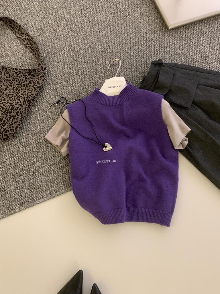 MZI Studio - Autumn/Winter Korean Style Hollowed Half-High Neck Vest Sweater for Women