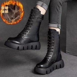 Martin boots fleece thickened large cotton medium boots thick-soled snow boots women's single boots