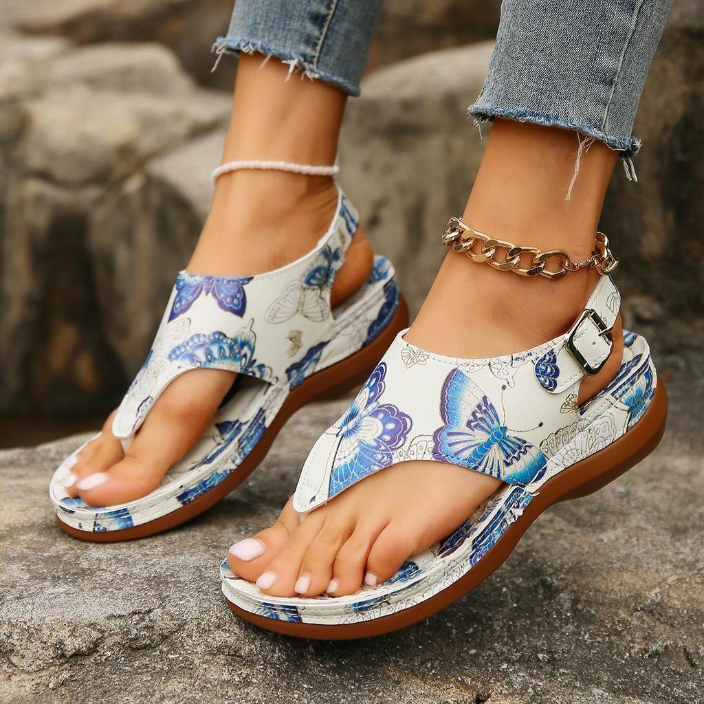 2024 Ethnic Style Plus Size Embroidered Floral Wedge Sandals with Back Strap for Women