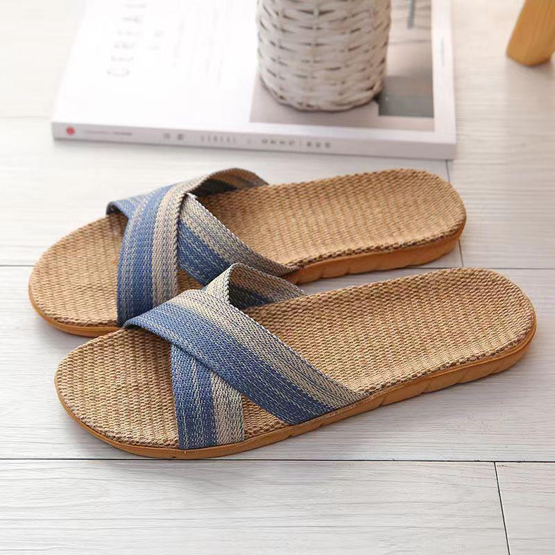 Fashion Trendy Linen Women's Slippers 2024 Summer New Design Sense Breathable Flat Bottom Anti Slip Wear Casual Slippers Zapatos Mujer