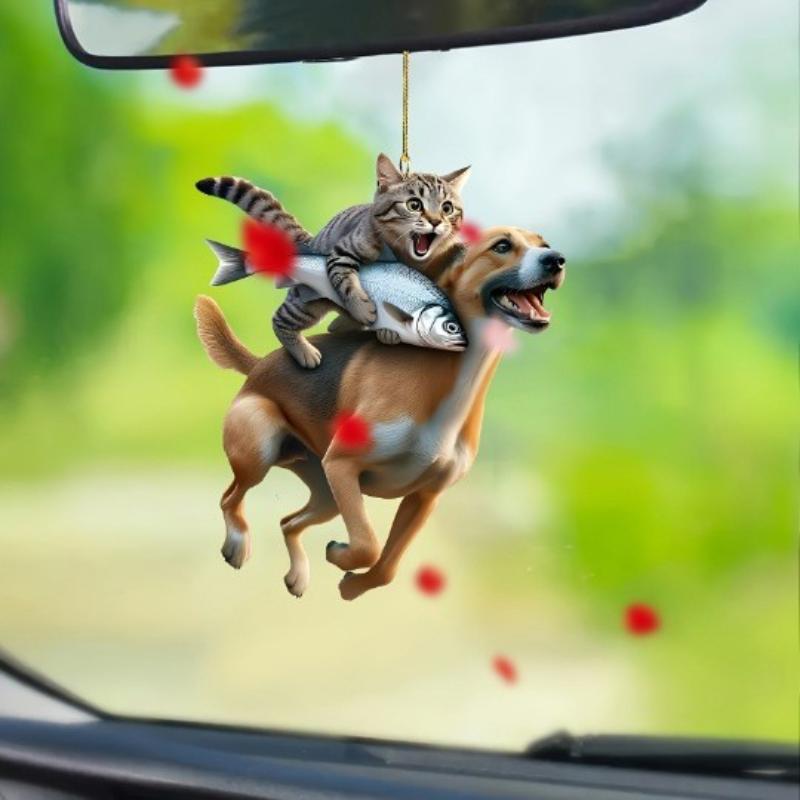 1Pcs Realistic Animal Cat-Shaped Rearview Mirror Hanging Decor Fun Car Pendant Hanging Ornament Car Interior Accessories