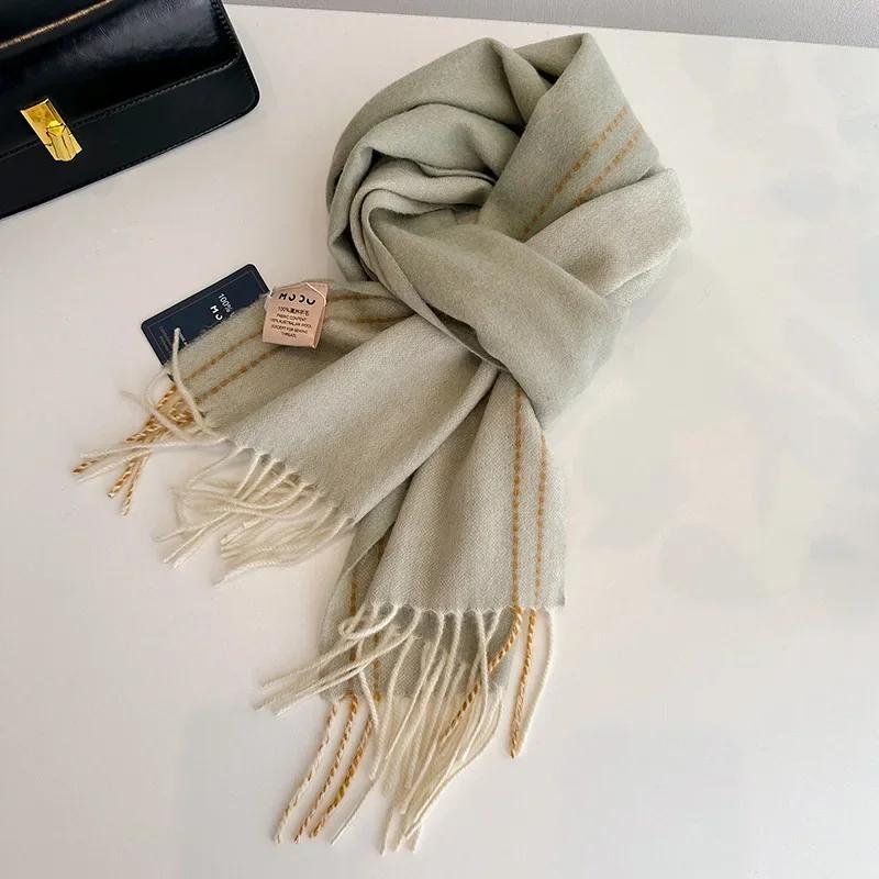 High Quality Soft Warm Thick Scarf Women Men 100% Wool Double-sided Tassel Muffler Male Female Thermal Classic Shawl Ladies