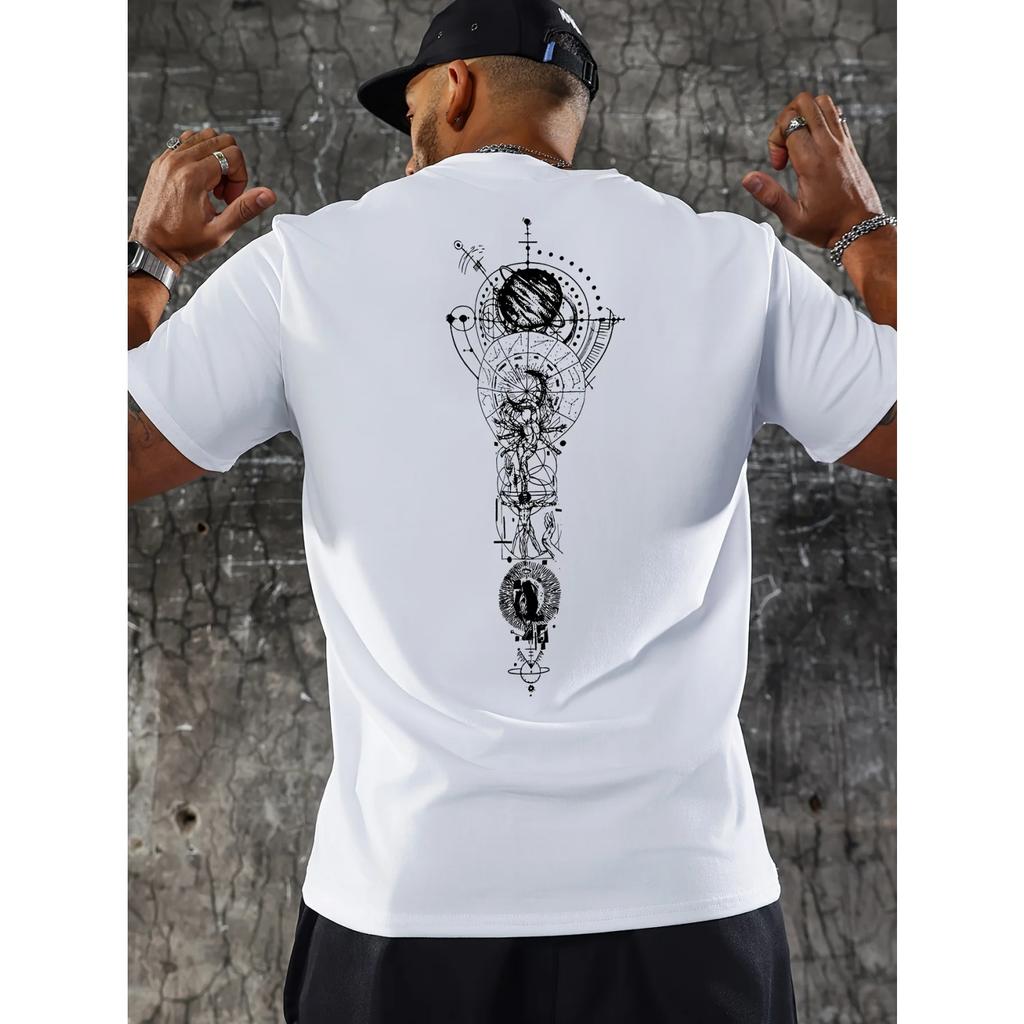 Mysterious Geometric Graphic Print T-Shirt 100% Cotton O-Neck Short Sleeve Summer Casual Mens T-shirt Streetwear