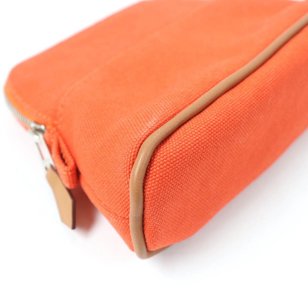 Great HERMES Pouch Boride pouch mini mini H logo canvas Orange cotton Women Used