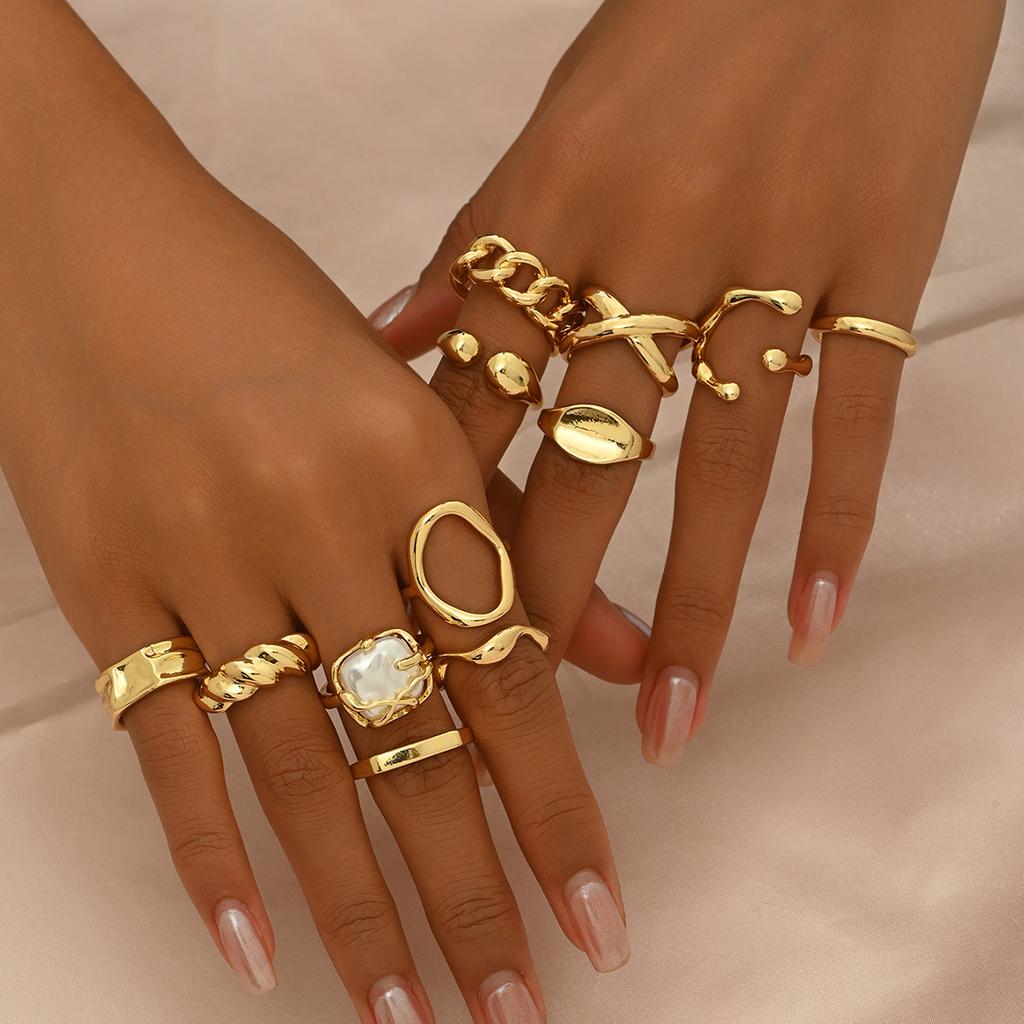 Beliebtes Damenbekleidungs-Ring-Set, personalisiertes mehrteiliges Set, Design mit Perlenbesatz, Nischen-offener Zeigefingerring.