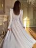 Elegant Retro Long-Sleeve Spring Dress for Women - European & American 2025 Design, Waist-Cinching Style