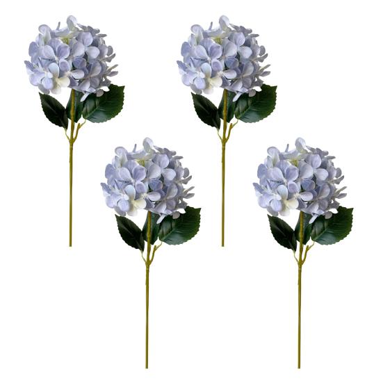 4 Stück künstliche Hortensienblüten groß lebensecht Kunstseide Hortensien mit Stiel Volle künstliche Blumenanordnung für Tischmittelstück Hochzeitsparty Zuhause
